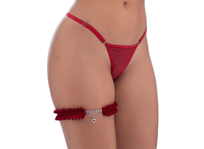 PERSEX EM RENDA COM DETALHES EM STRASS E PINGENTE DE CORAÇÃO EROSS AFRODITE VERMELHO