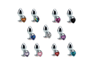 PLUG ANAL EM ALUMÍNIO, BASE EM FORMATO DE CORAÇÃO COM PEDRA COLORIDAMISS COLLECTION AZUL CLARO
