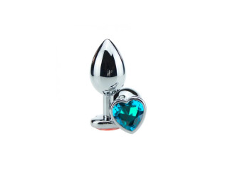 PLUG ANAL EM ALUMÍNIO, BASE EM FORMATO DE CORAÇÃO COM PEDRA COLORIDAMISS COLLECTION AZUL CLARO